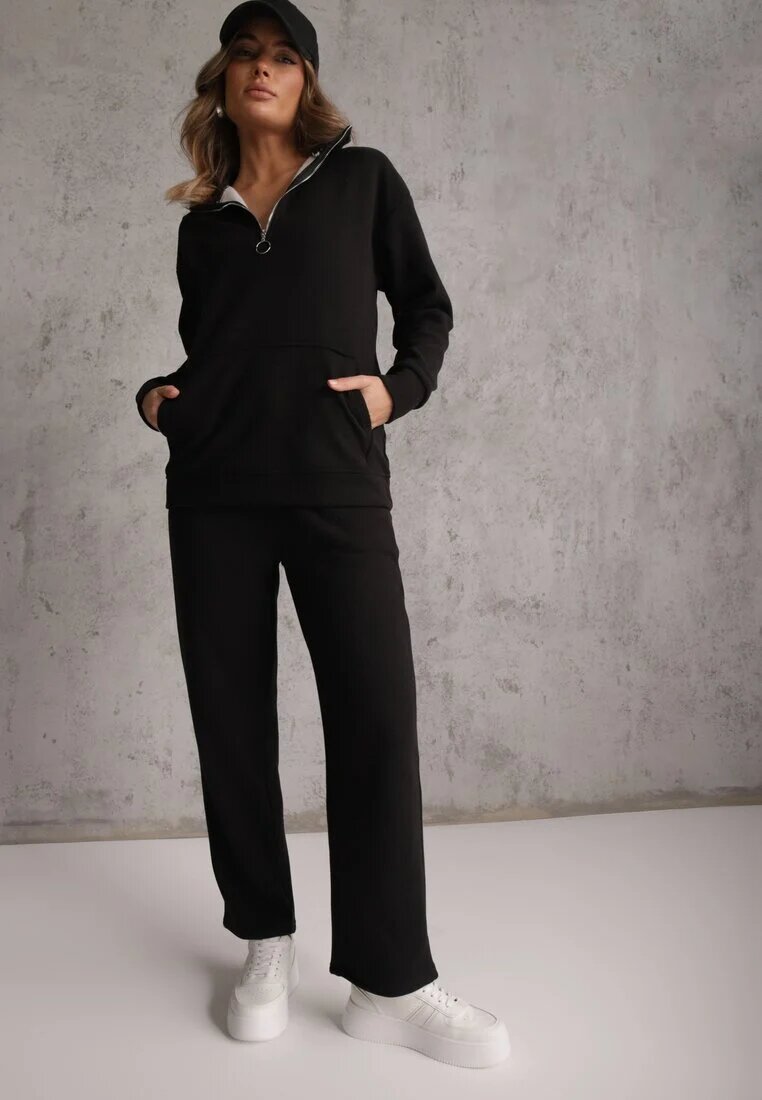 defox Set trening negru din polar Bluză cu fermoar scurt și Pantaloni jogger Hypamena