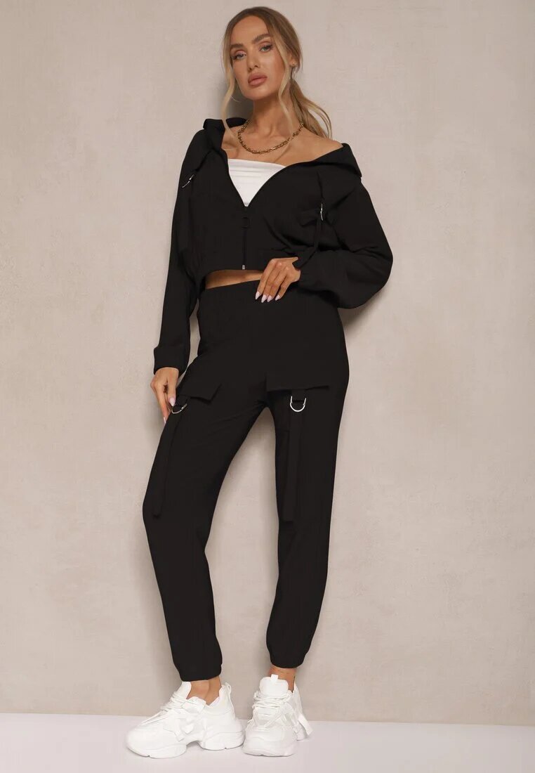 defox Set Trening Negru Utility Bluză cu fermoar și Pantaloni cu buzunare Telinoria