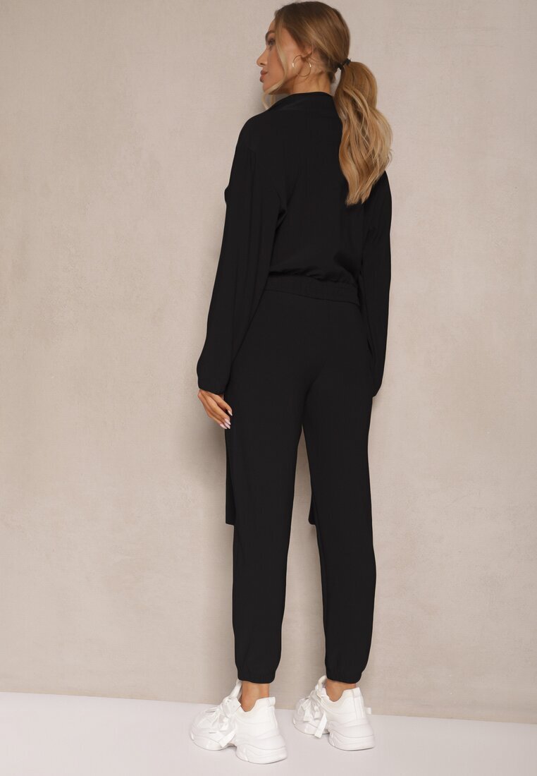 defox Set Trening Negru Utility Bluză cu fermoar și Pantaloni cu buzunare Telinoria