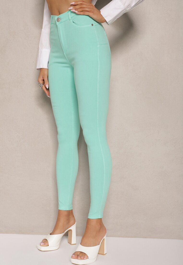 defox Skinny Jeansy de mentă cu bumbac High Waist Lorie