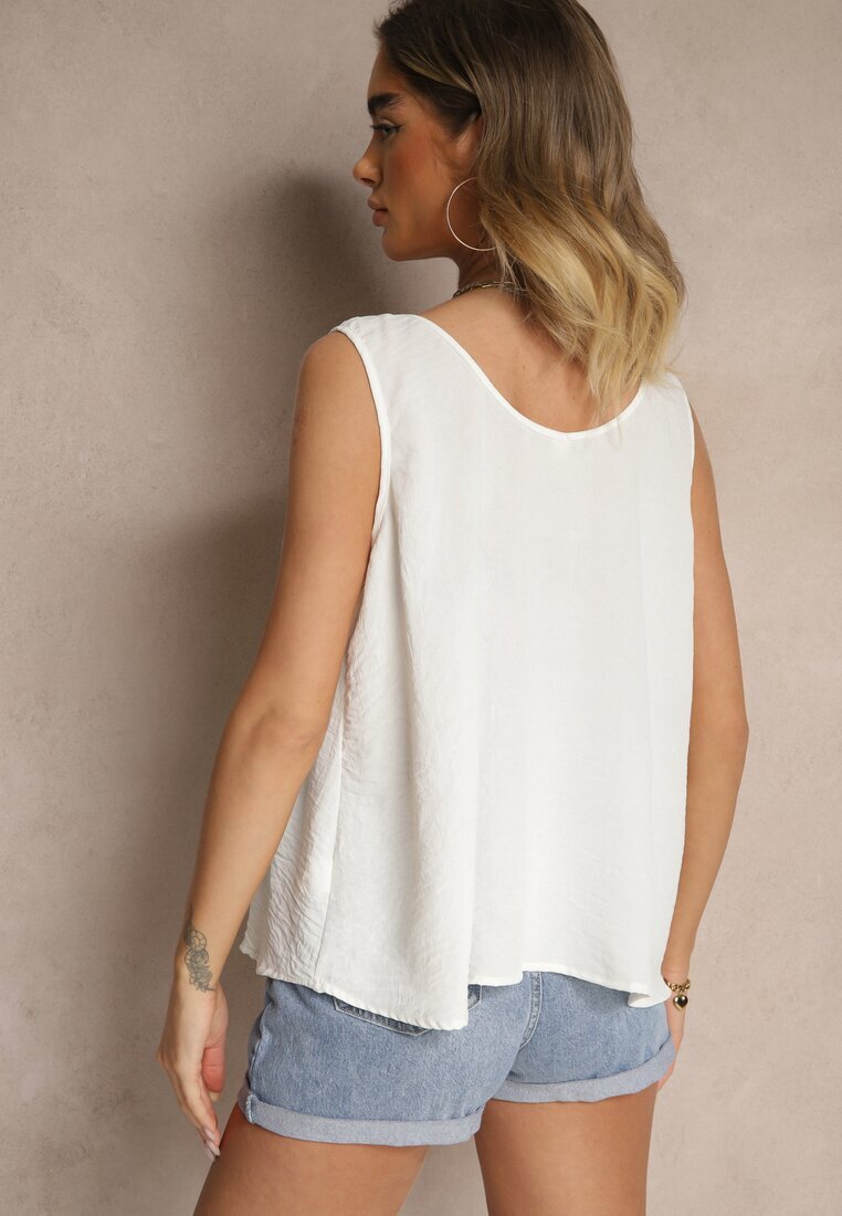 defox Top Alb cu Bumbac Decorat cu Nasturi Ulosiella