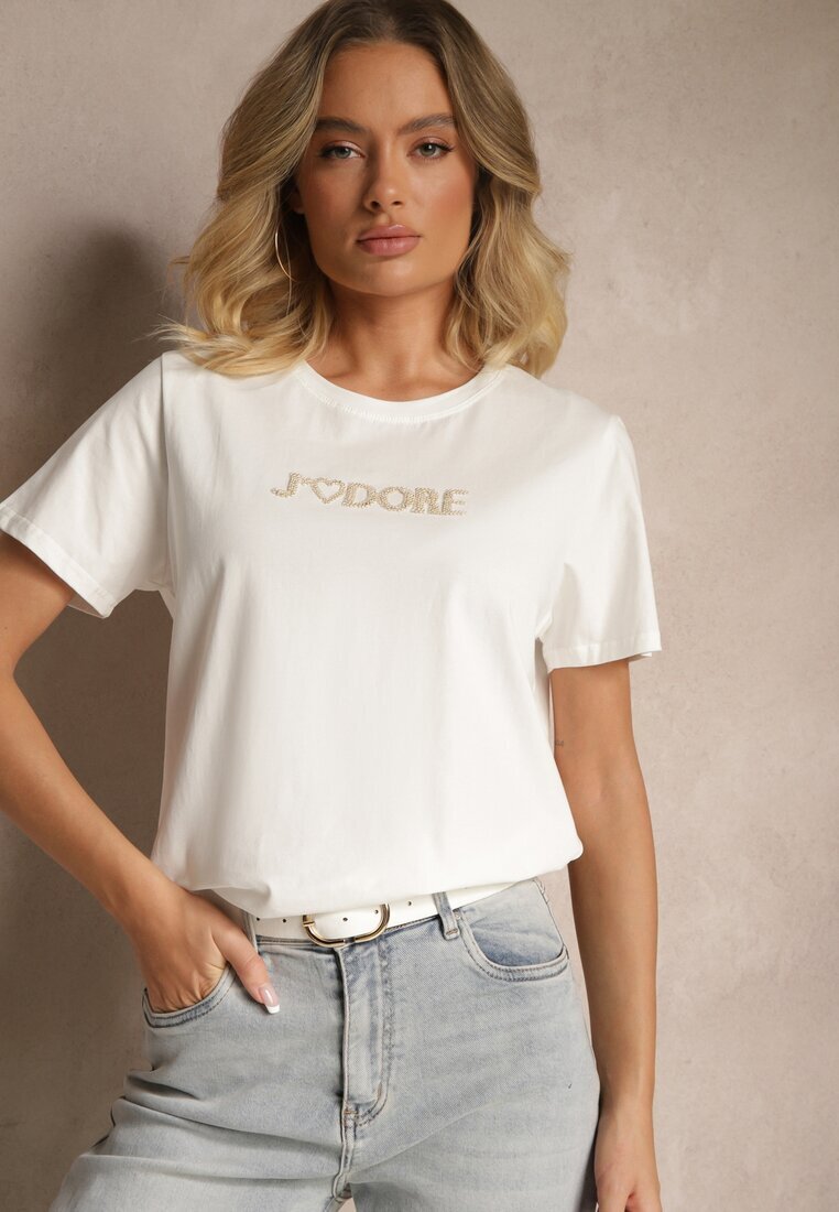 defox Tricou alb din bumbac cu imprimeu Nalothra