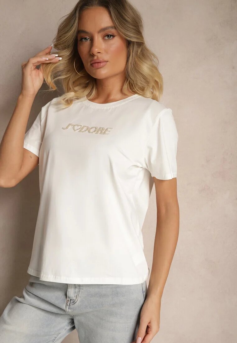 defox Tricou alb din bumbac cu imprimeu Nalothra
