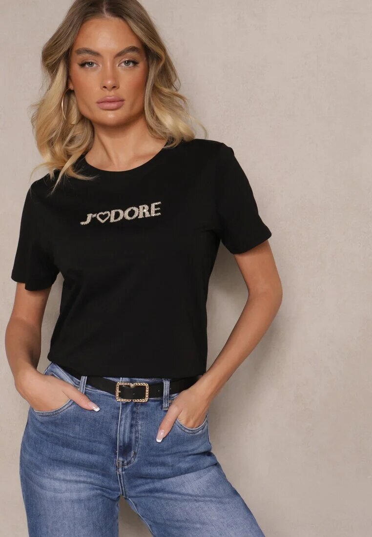 defox Tricou Negru din Bumbac cu Imprimeu Nalothra