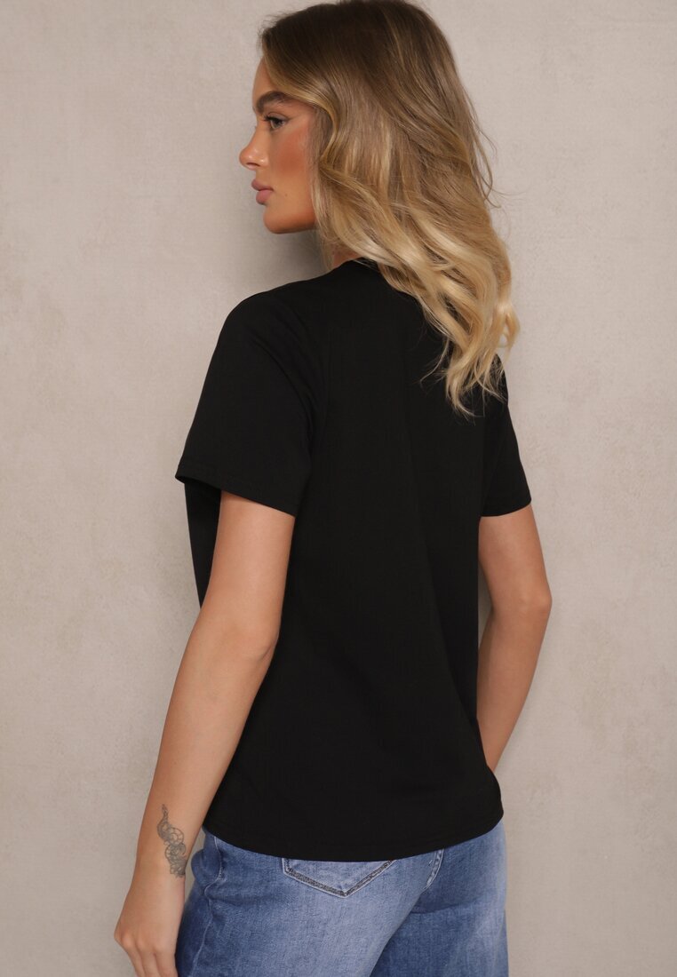 defox Tricou Negru din Bumbac cu Imprimeu Nalothra