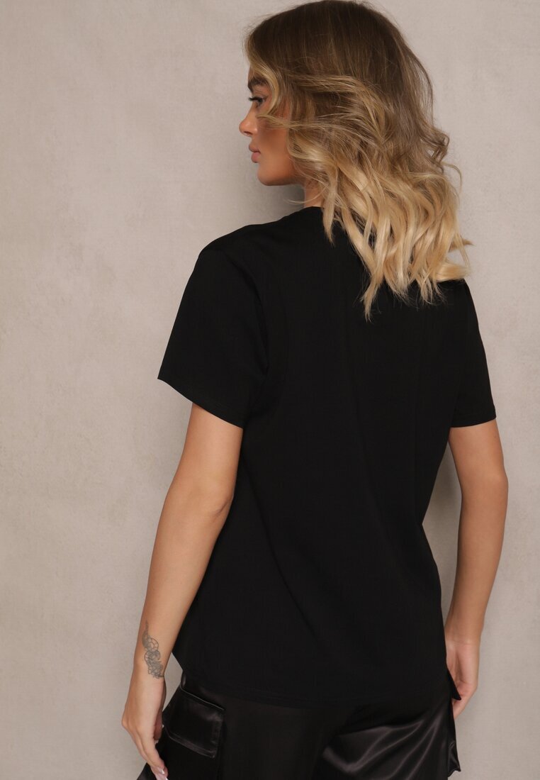 defox Tricou Negru Din bumbac Cu inscripție Cu paiete Marivinna