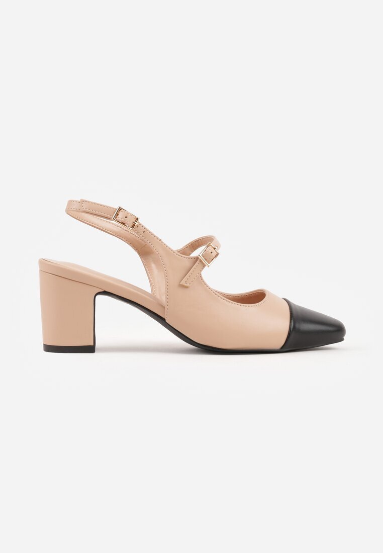 diamantique Sandale bej cu toc gros slingback decorate cu baretă Divolia