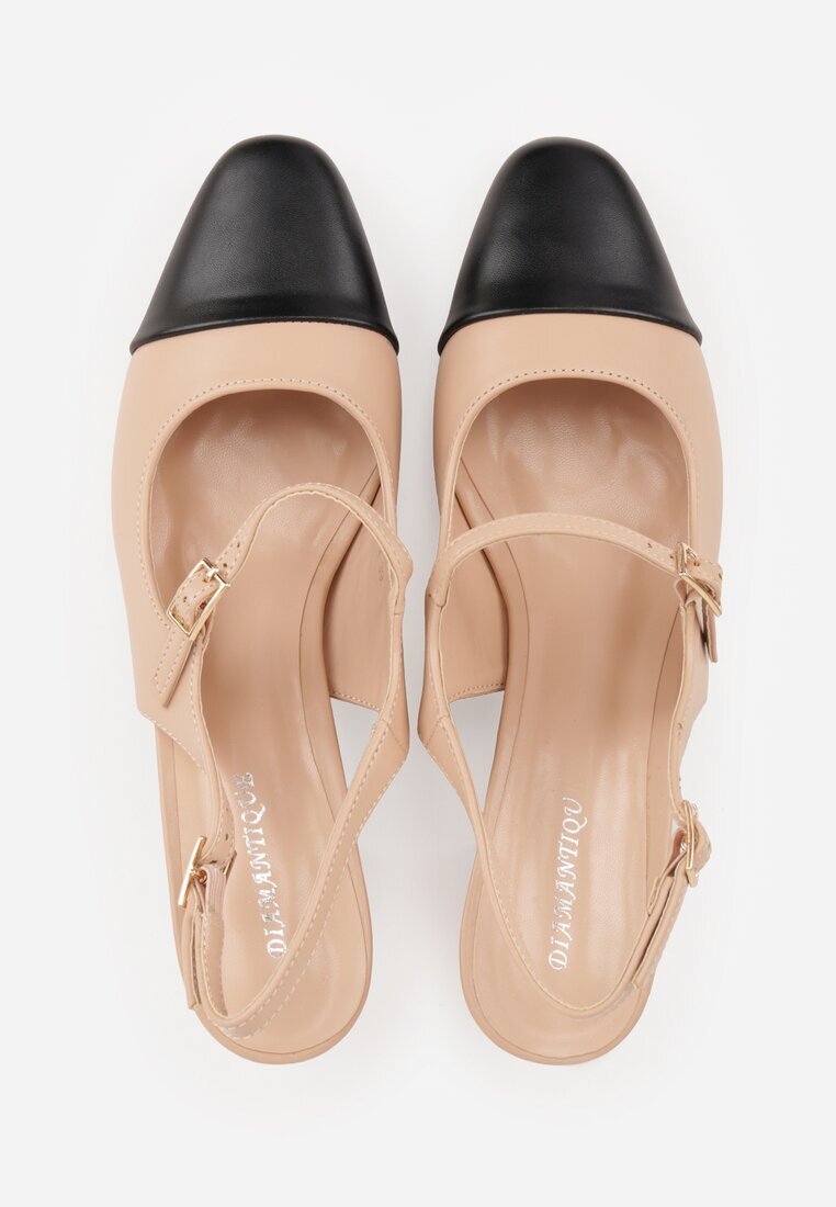 diamantique Sandale bej cu toc gros slingback decorate cu baretă Divolia