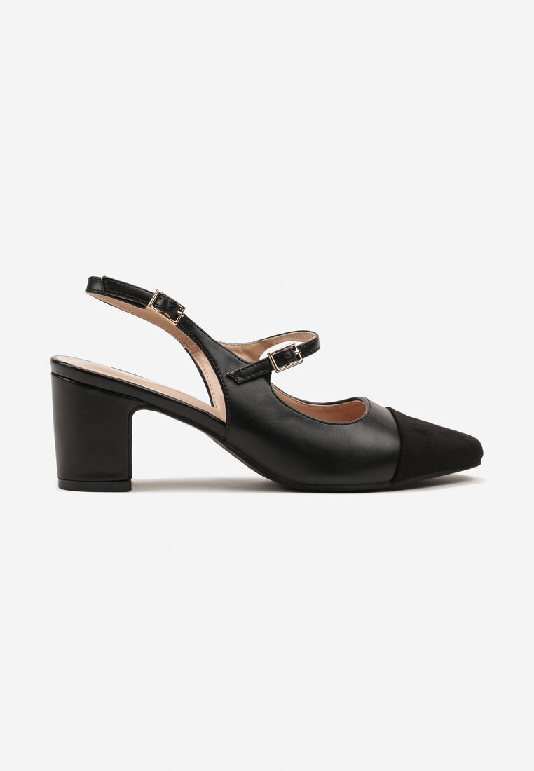 diamantique Sandale Negre cu toc Slingback decorate cu o curea Divolia