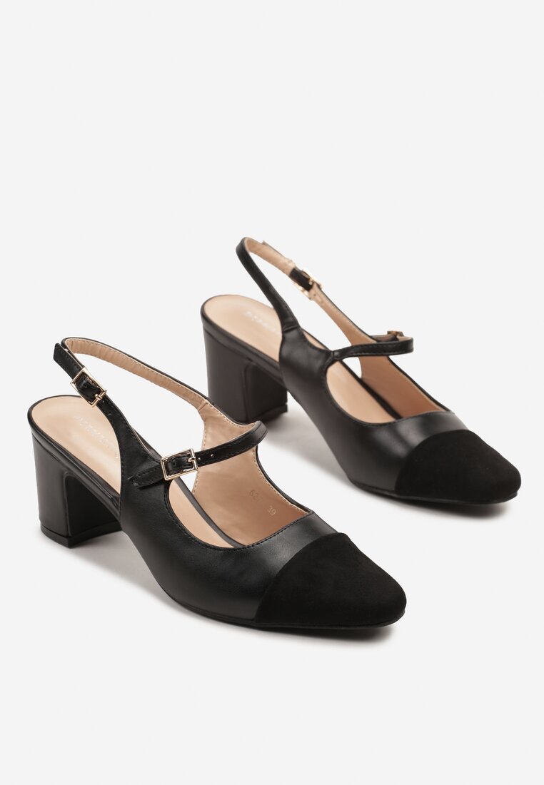 diamantique Sandale Negre cu toc Slingback decorate cu o curea Divolia
