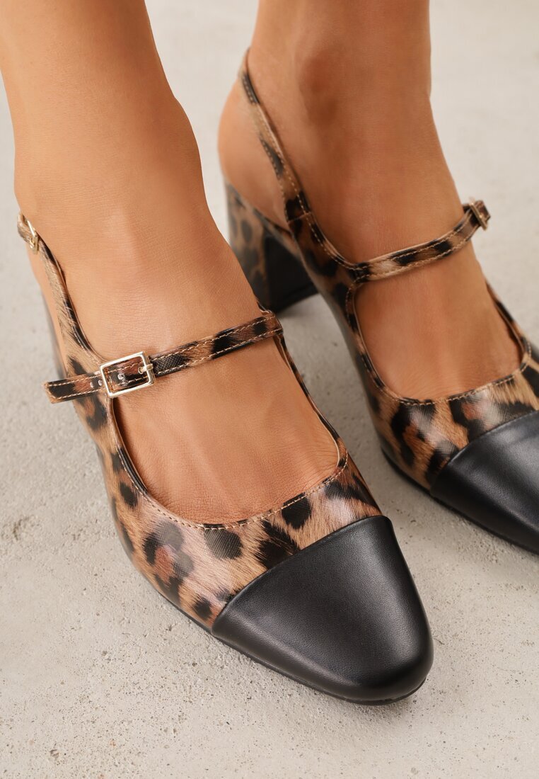 diamantique Sandale Panteră cu toc gros Slingback cu curea Divolia