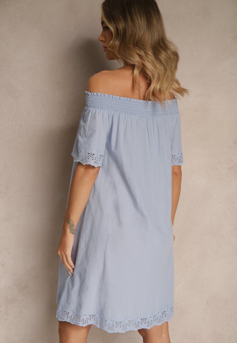 Eight2Nine Rochie Albastru deschis cu Croială Spaniolă din Bumbac cu Decorațiuni Ajurate Filviana