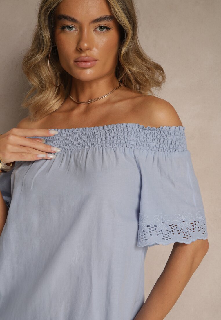 Eight2Nine Rochie Albastru deschis cu Croială Spaniolă din Bumbac cu Decorațiuni Ajurate Filviana