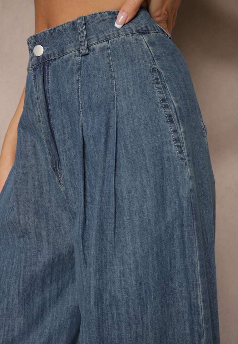 elsa.m by may Blugi Bleumarin Larghi din Bumbac Talie Înaltă Cohna