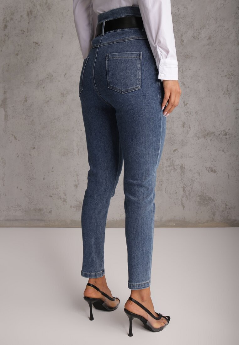 elsa.m by may Blugi Mom Fit bleumarin cu curea Astera