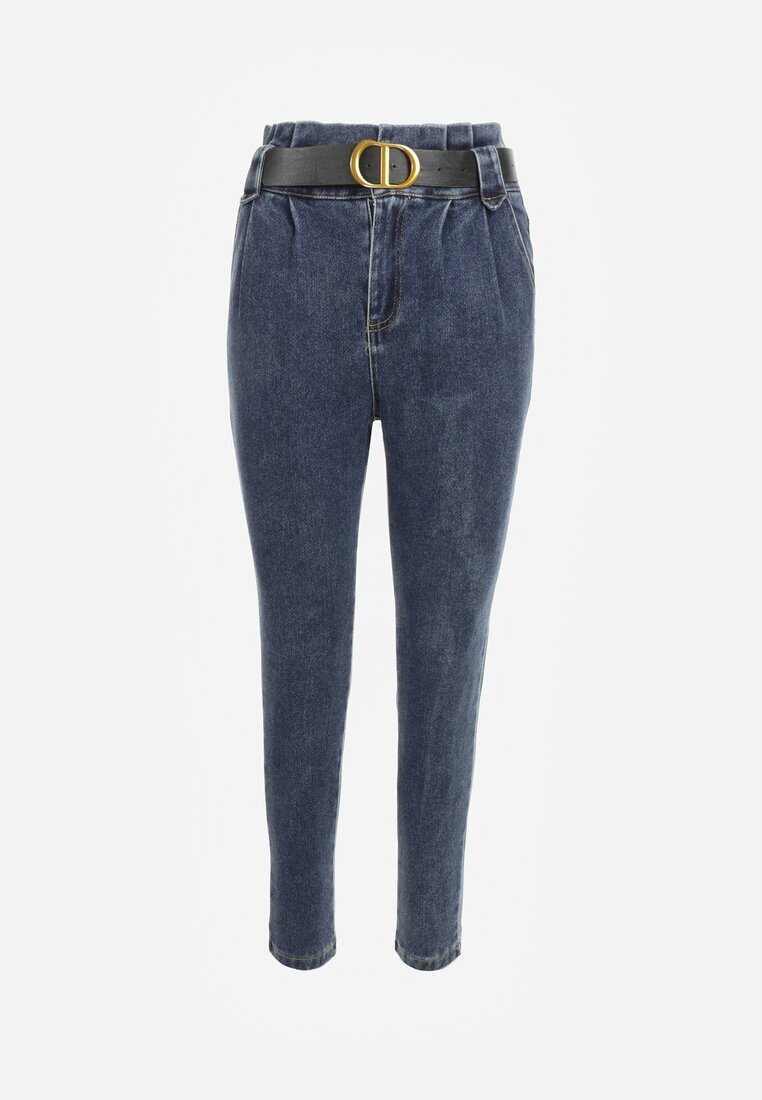 elsa.m by may Blugi Mom Fit bleumarin cu curea Astera