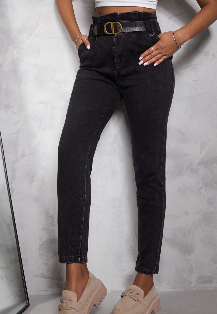 elsa.m by may Blugi Negri Mom Fit cu curea Astera