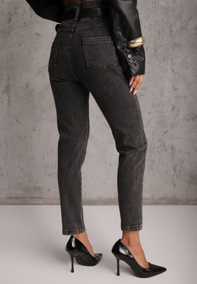 elsa.m by may Blugi Negri Mom Fit cu curea Astera
