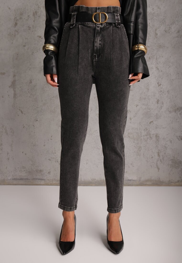 elsa.m by may Blugi Negri Mom Fit cu curea Astera