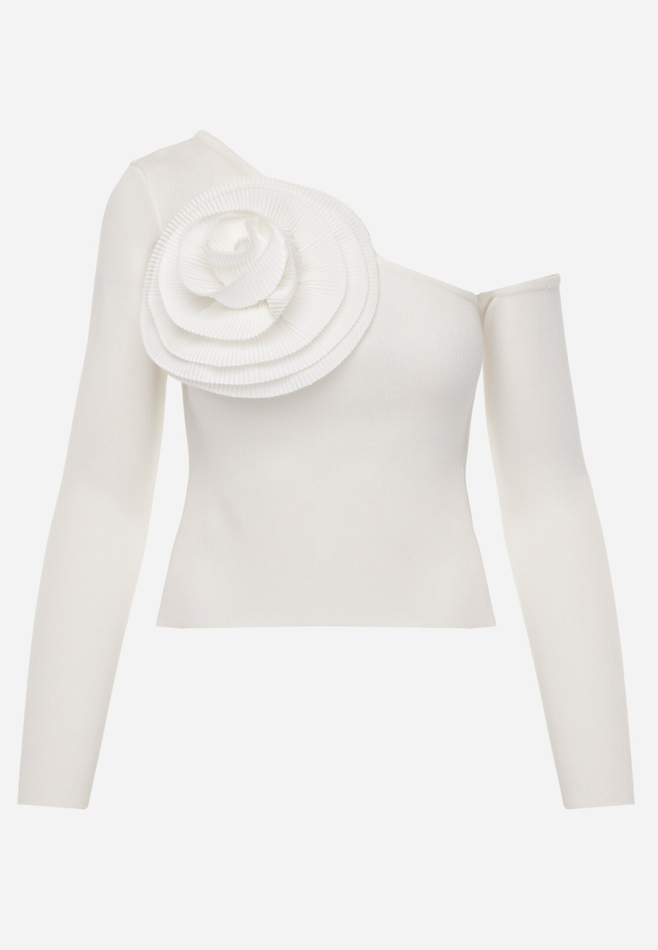 elsa.m by may Bluză Albă cu croială asimetrică decorată cu aplicație mare floare de Hiacint