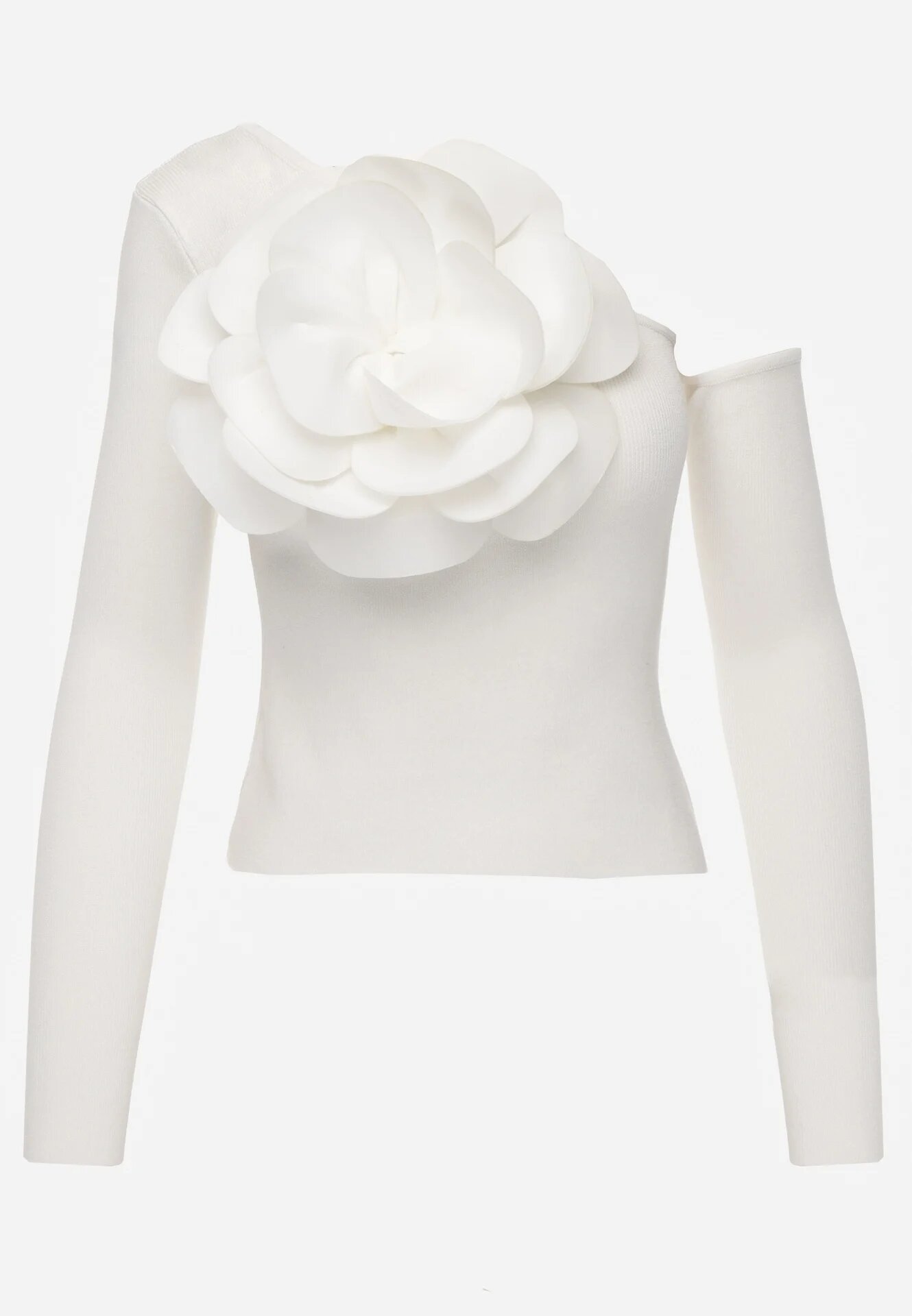 elsa.m by may Bluză Albă din Viscoză cu croi Asimetric cu Aplicație 3D cu floare Cheleta