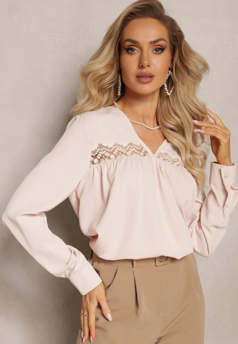 elsa.m by may Bluză bej deschisă cu broderie și mânecă lungă Khodi
