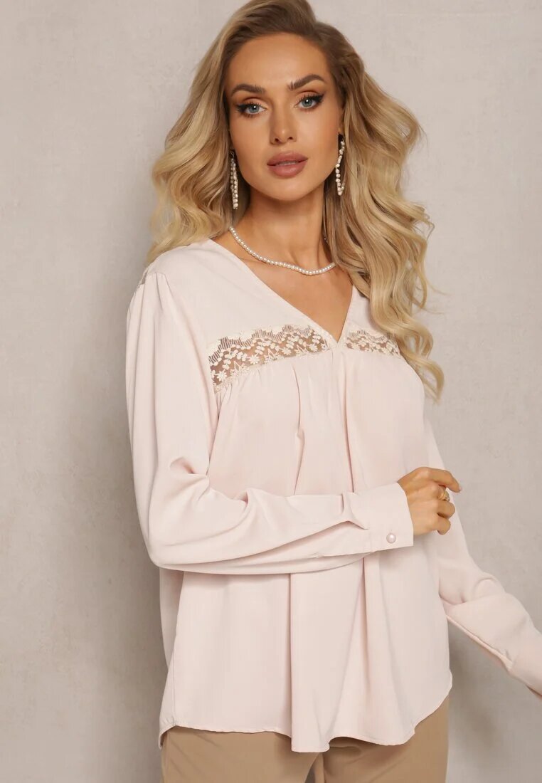 elsa.m by may Bluză bej deschisă cu broderie și mânecă lungă Khodi
