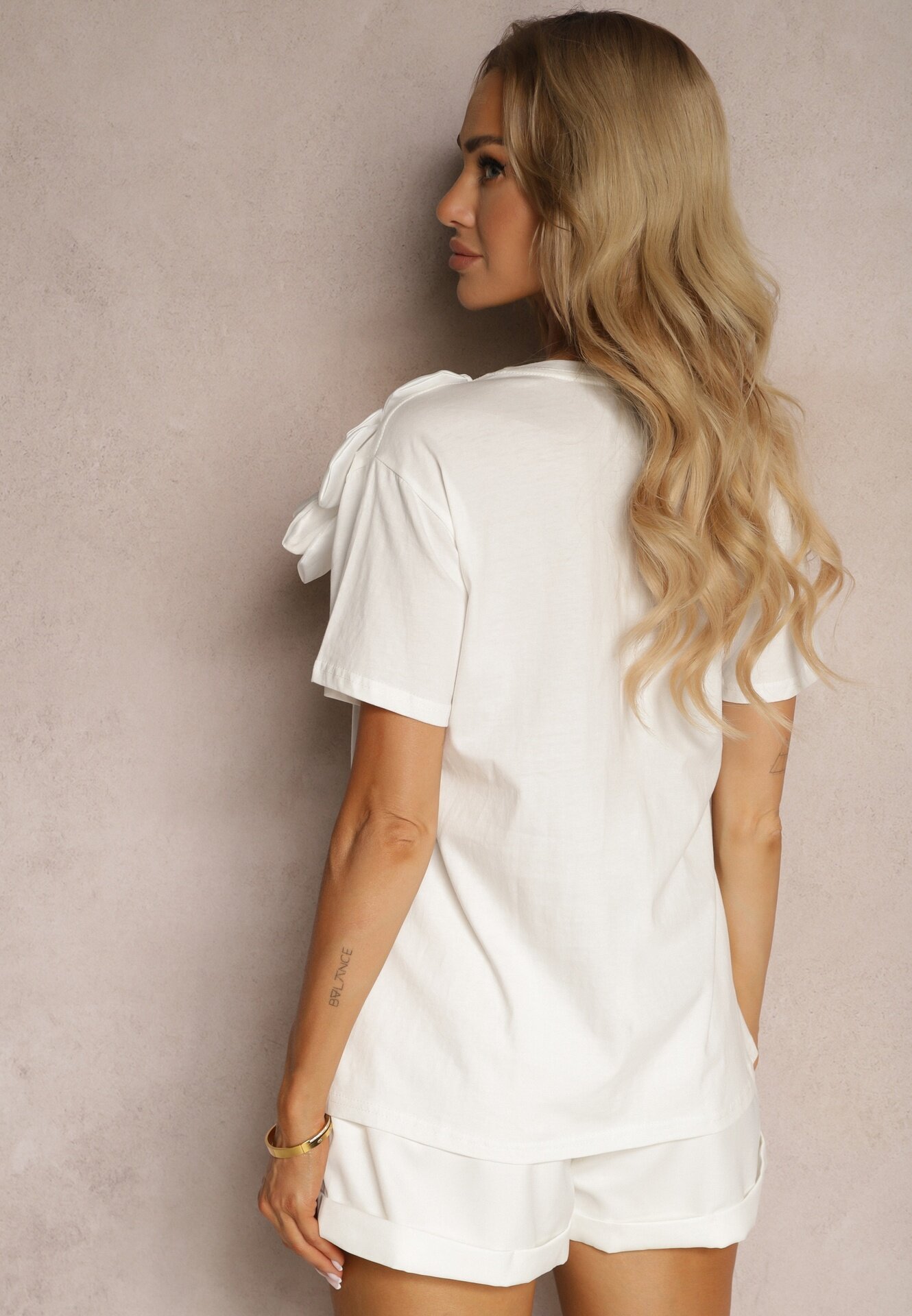 elsa.m by may Bluză Casual Albă din Bumbac Decorată cu Floare 3D și cu Zirconii Renvia