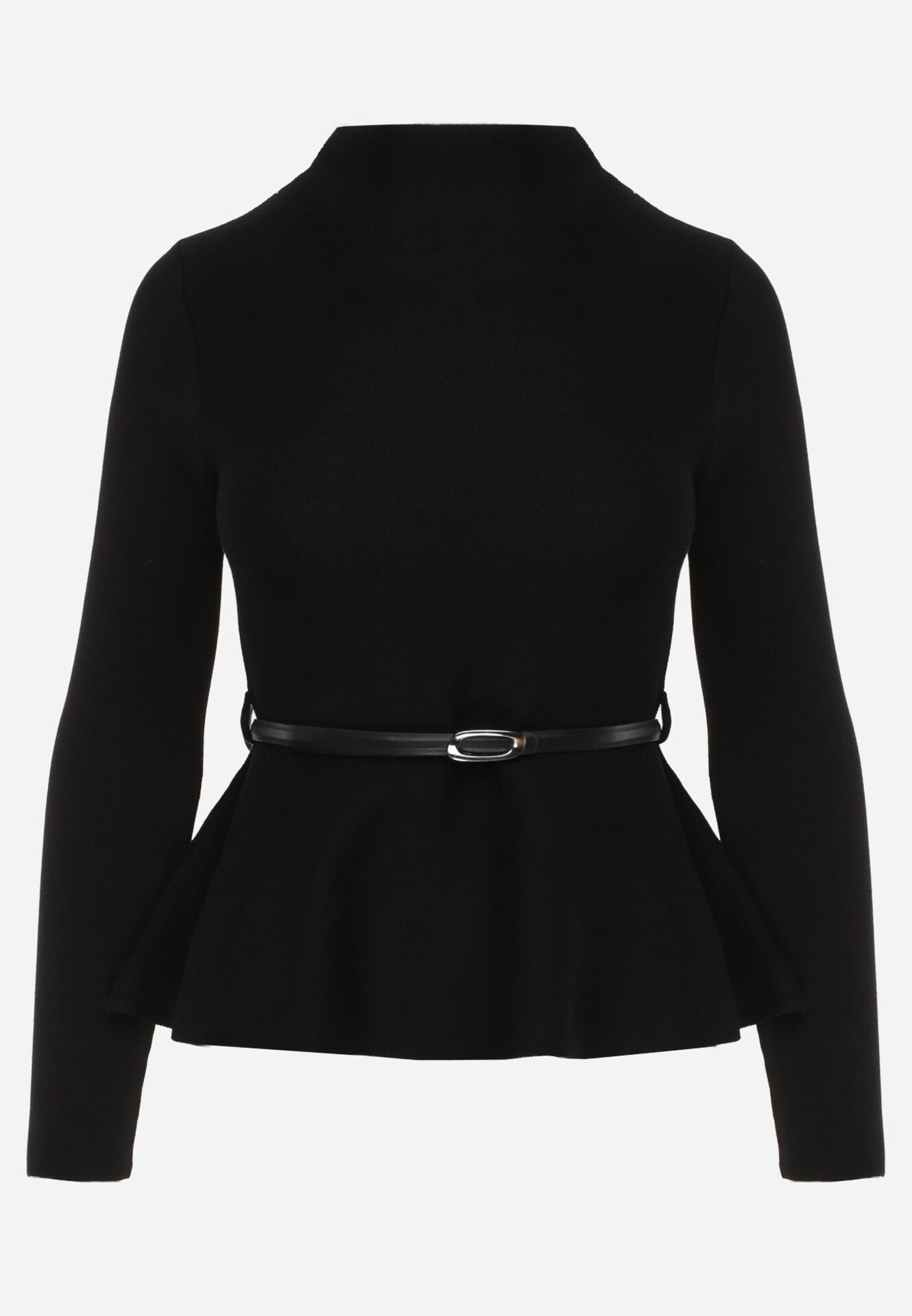elsa.m by may Bluză elegantă din viscoză cu peplum și guler drept decorată cu o dungă îngustă cu cataramă Susila Neagră