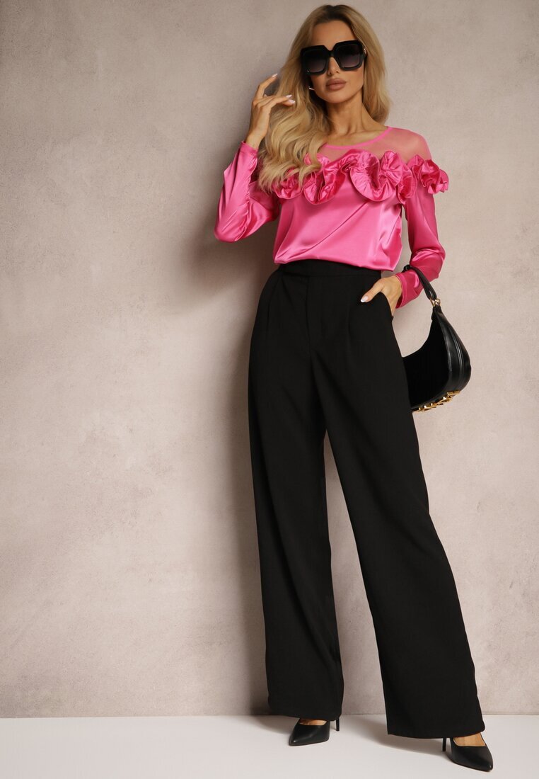 elsa.m by may Bluză fucsia de satin cu plasă și volane Faelira