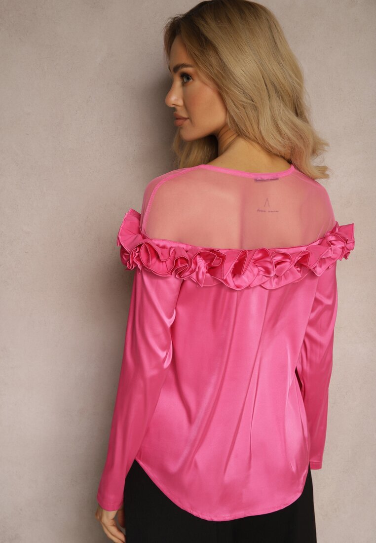 elsa.m by may Bluză fucsia de satin cu plasă și volane Faelira
