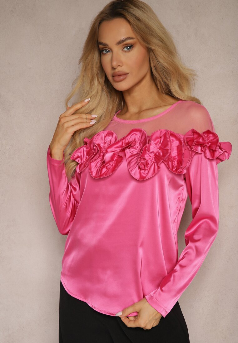 elsa.m by may Bluză fucsia de satin cu plasă și volane Faelira