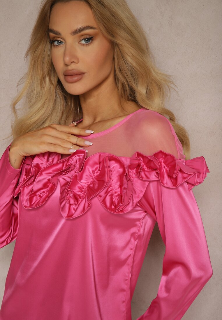 elsa.m by may Bluză fucsia de satin cu plasă și volane Faelira