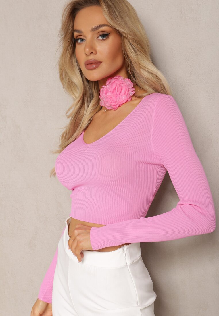 elsa.m by may Bluză Fucsia Reiată Croi scurt Choker cu floare inclus Laindera