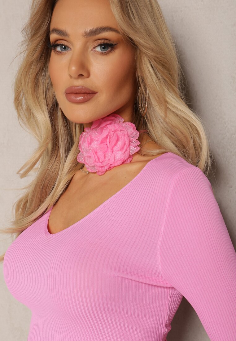 elsa.m by may Bluză Fucsia Reiată Croi scurt Choker cu floare inclus Laindera
