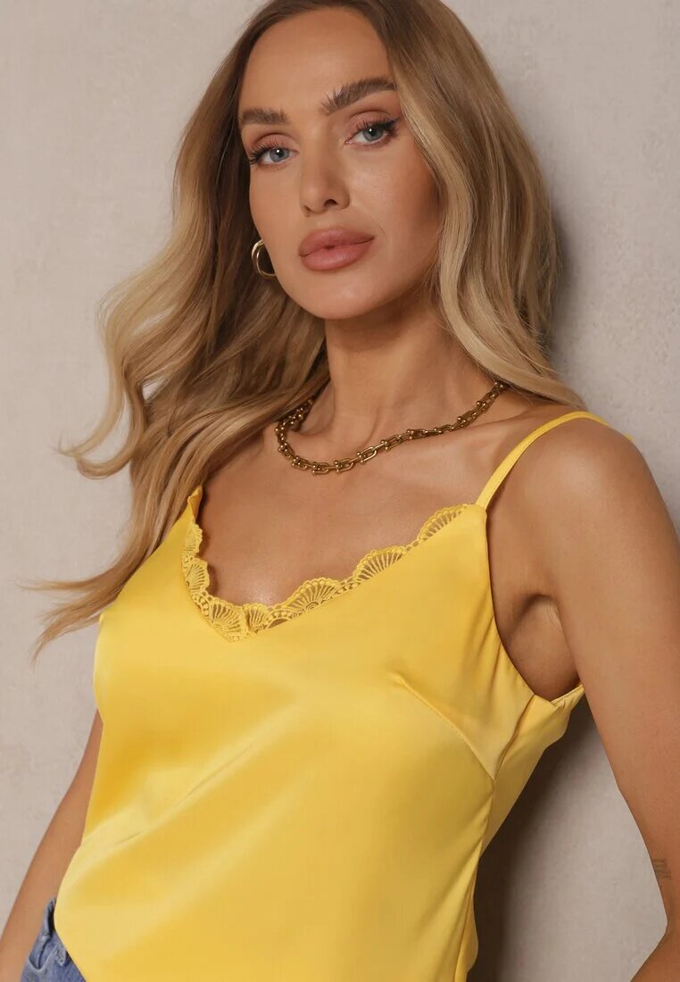 elsa.m by may Bluză Galbenă cu bretele reglabile decorată cu dantelă și legătură Desionis