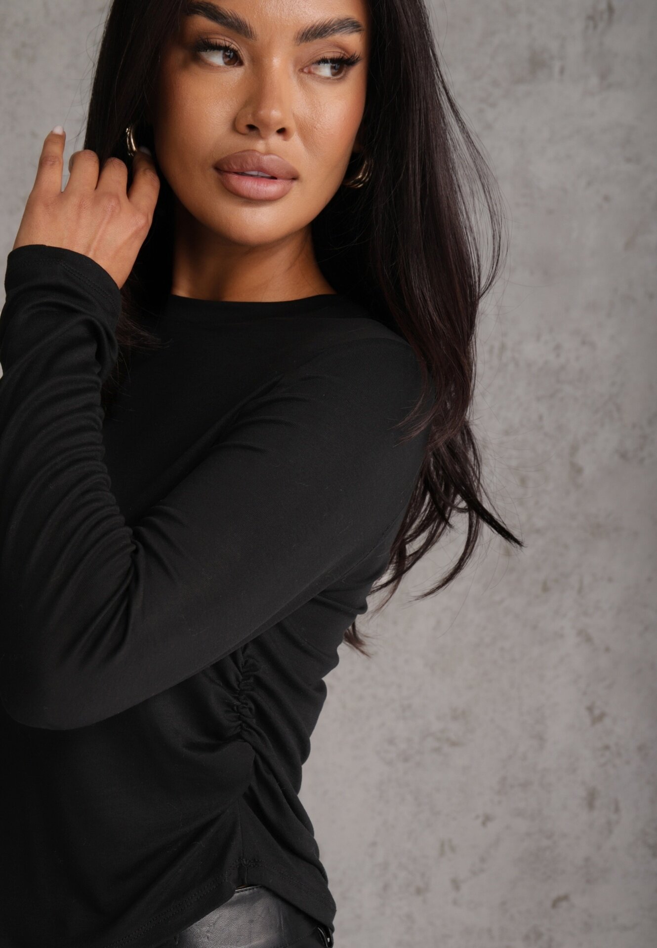 elsa.m by may Bluză Longsleeve cu fronseu din țesătură semi-transparentă din lyocell Kiava Neagră