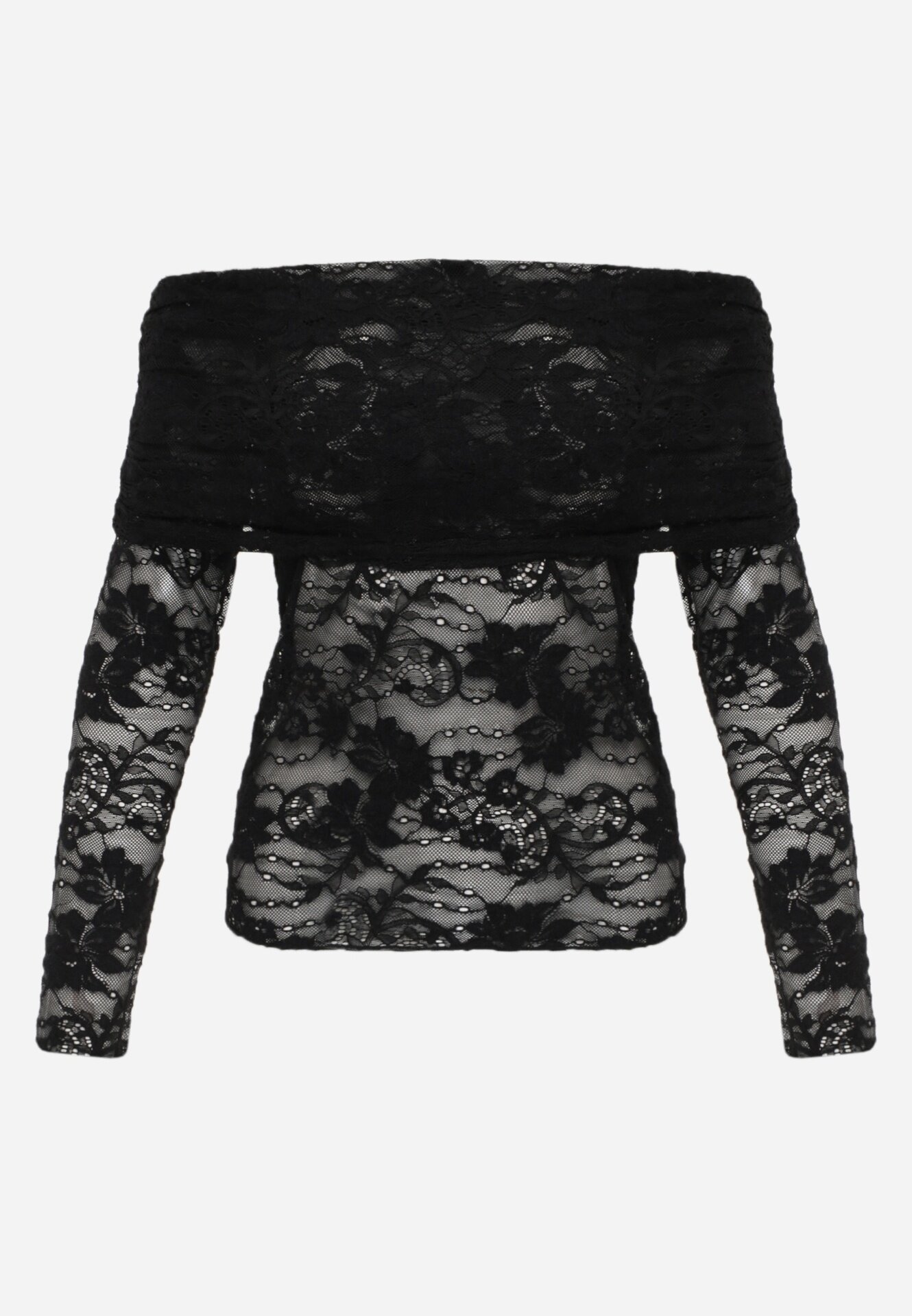 elsa.m by may Bluză longsleeve din dantelă cu decolteu răsucit și umeri goi Amarie Neagră