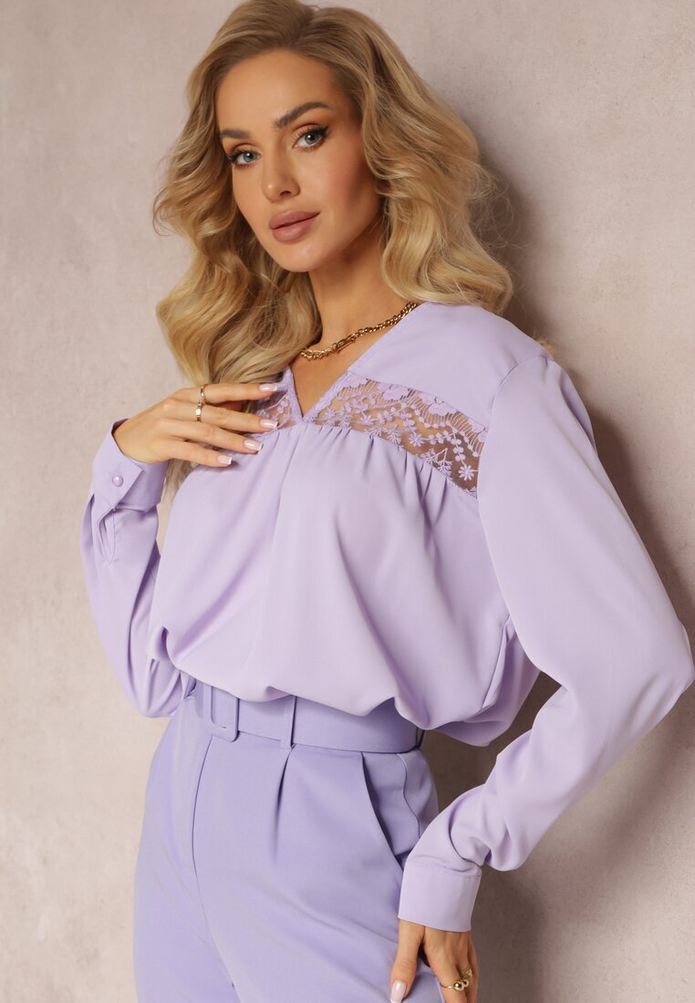 elsa.m by may Bluză Mov cu Broderie și Mânecă Lungă Khodi