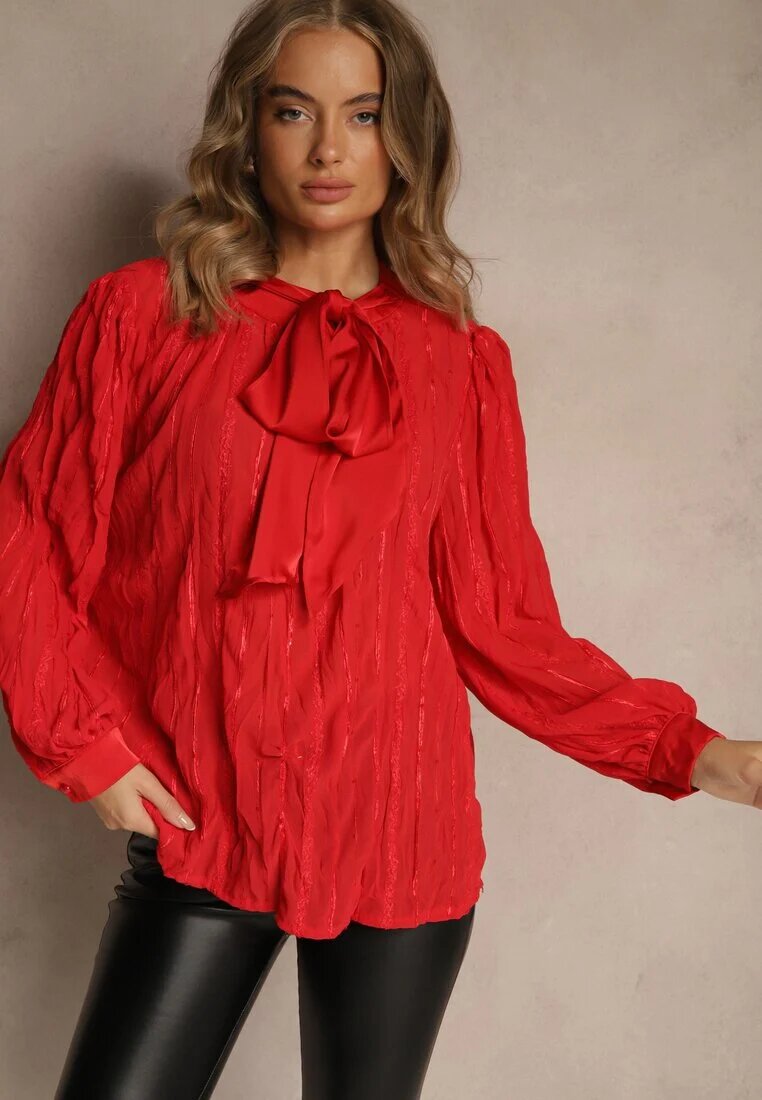 elsa.m by may Bluză Roșie Embosată cu croială tip cămașă cu legătură decorativă Sepalea