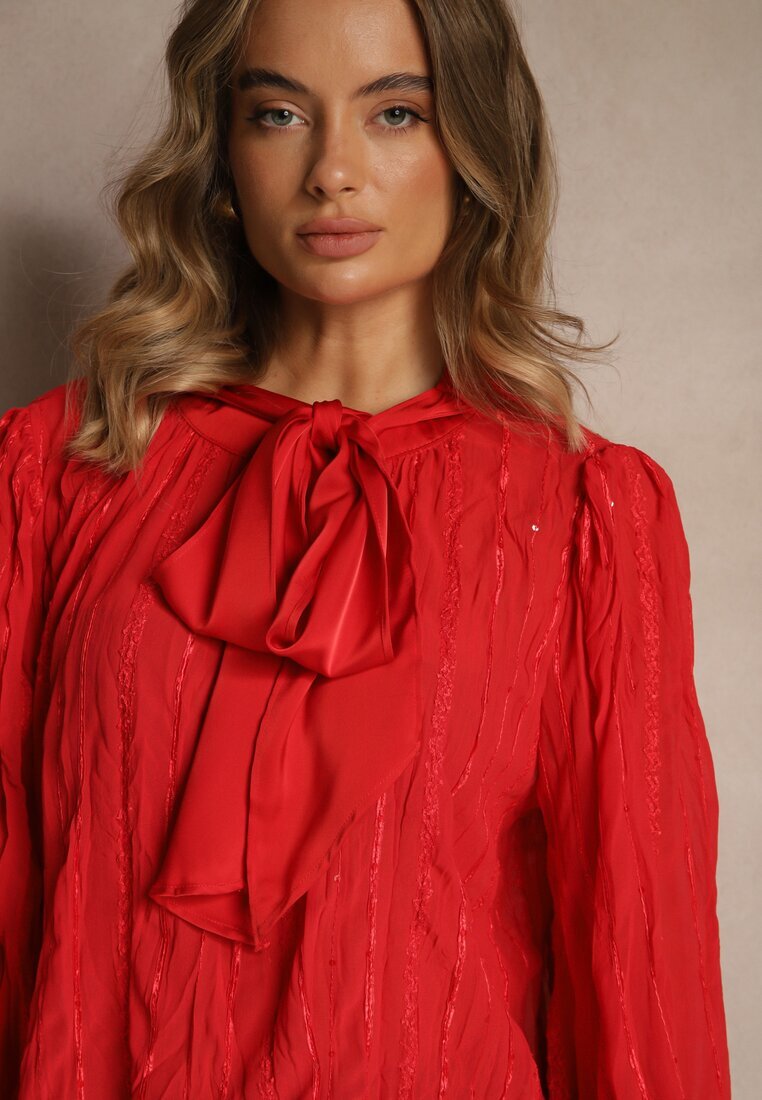 elsa.m by may Bluză Roșie Embosată cu croială tip cămașă cu legătură decorativă Sepalea