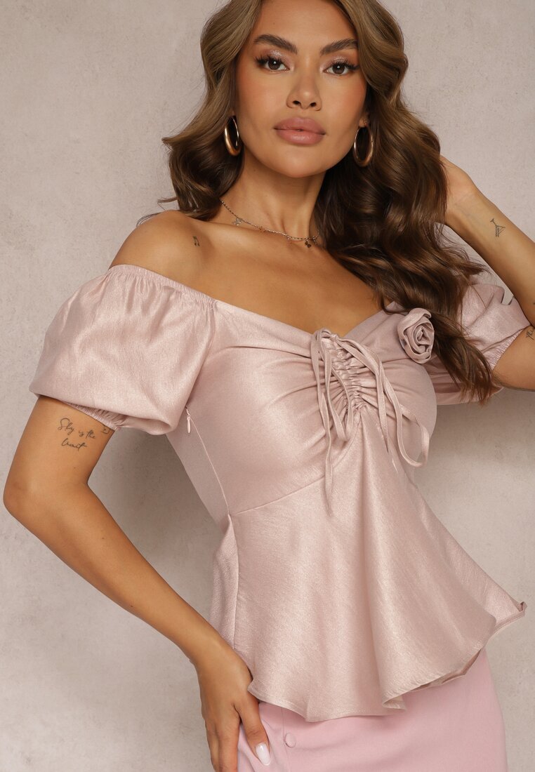 elsa.m by may Bluză Roz cu bandă elastică cu fermoar cu broșă decorativă în formă de floare Vikanni