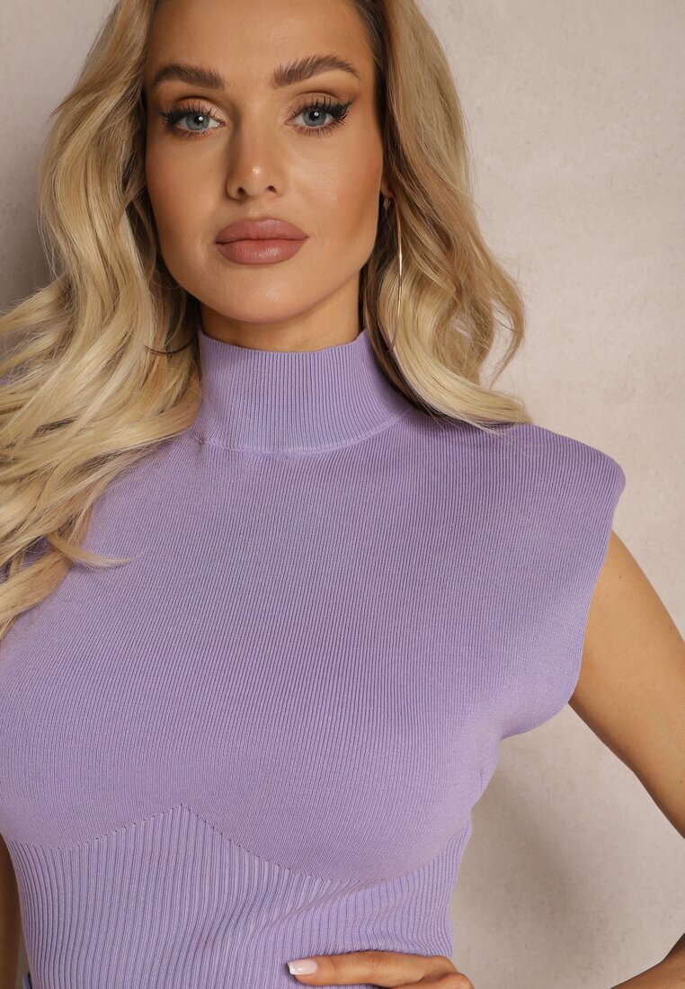 elsa.m by may Bluză violet deschis cu guler ridicat cu umeri întăriți și bandă lată Aswara