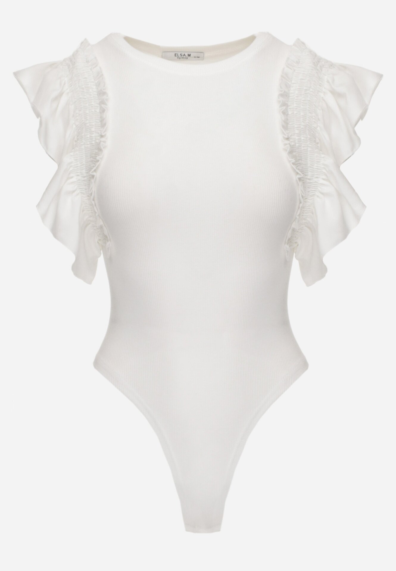 elsa.m by may Body Elegant Alb din Bumbac cu Închidere cu Capse Finisat cu Volănașe Iilines