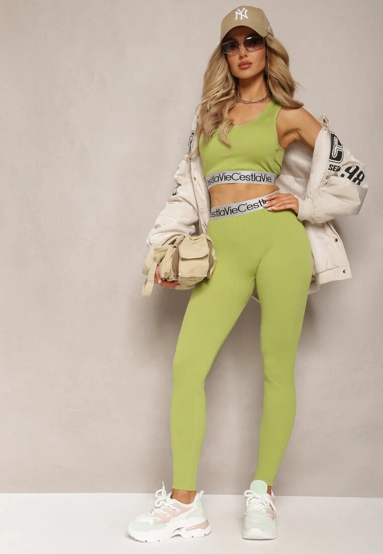 elsa.m by may Bustieră sportivă verde elastică reiată cu bandă decorativă Waslema
