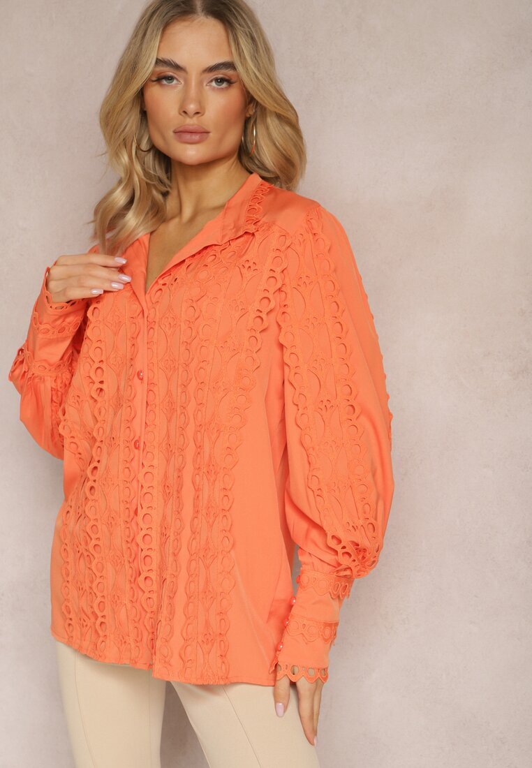 elsa.m by may Cămașă ajurată portocalie cu guler tunică elegant Manuella