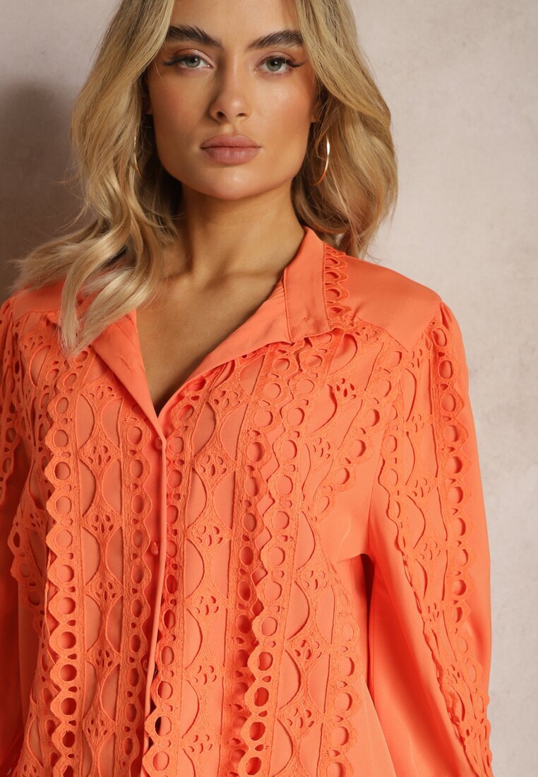 elsa.m by may Cămașă ajurată portocalie cu guler tunică elegant Manuella