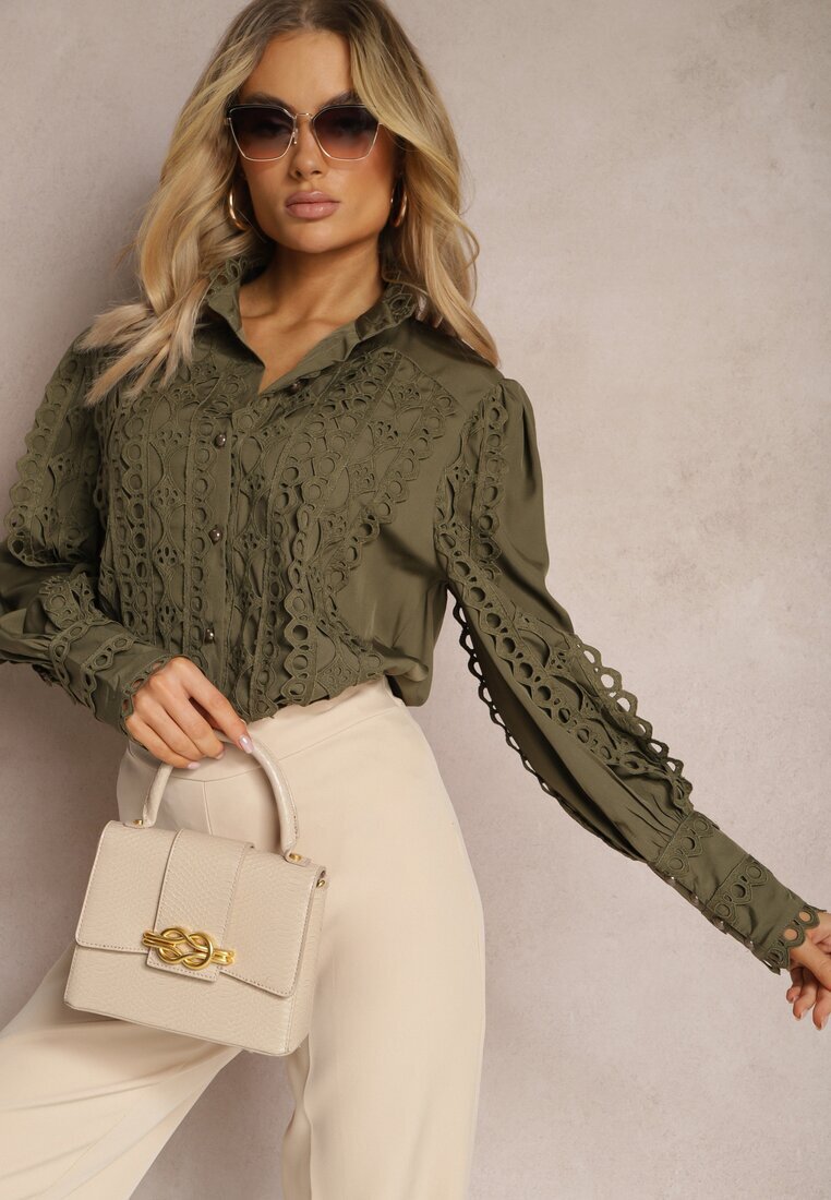 elsa.m by may Cămașă Ajurată Verde închisă cu Guler tunicală Elegantă Manuella