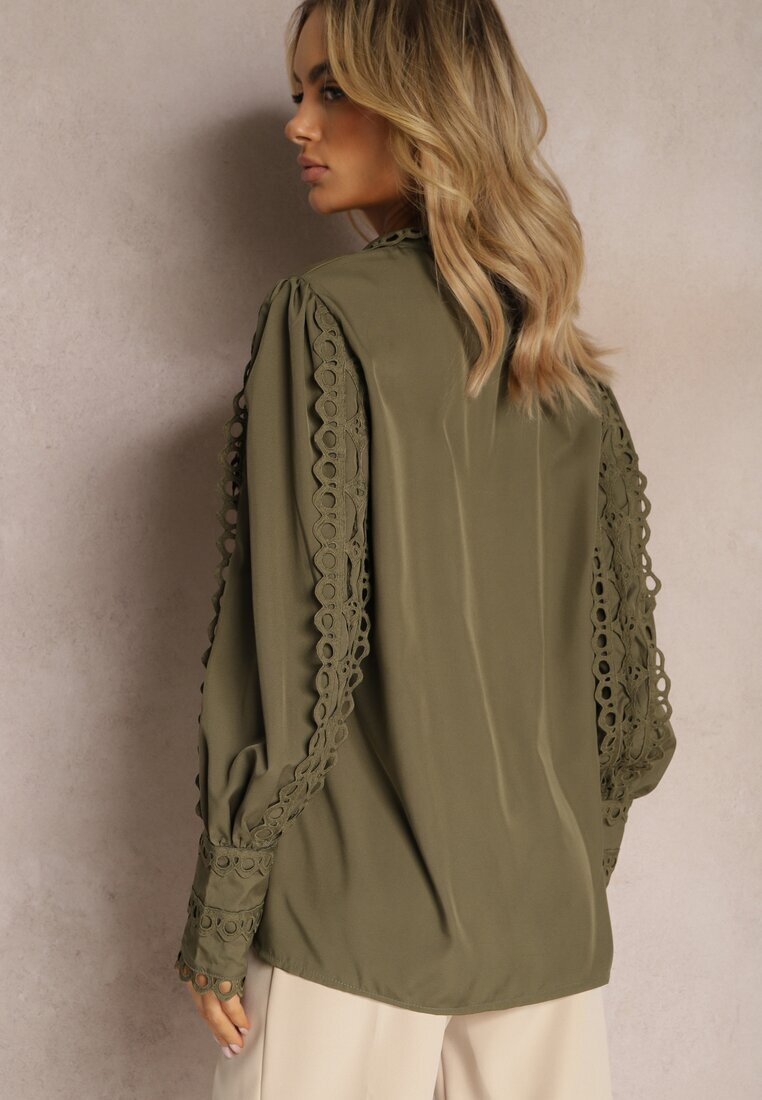 elsa.m by may Cămașă Ajurată Verde închisă cu Guler tunicală Elegantă Manuella