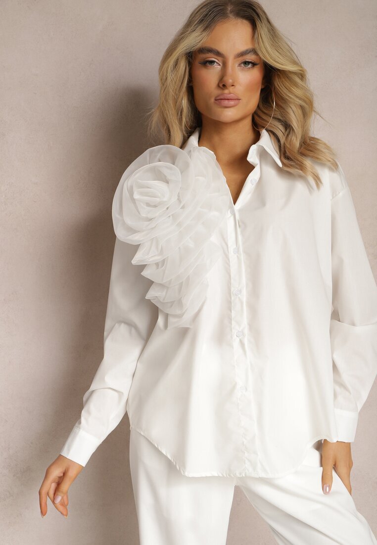 elsa.m by may Cămașă Albă Clasică cu Decorațiune Originală din Țesătură Transparentă Feoria